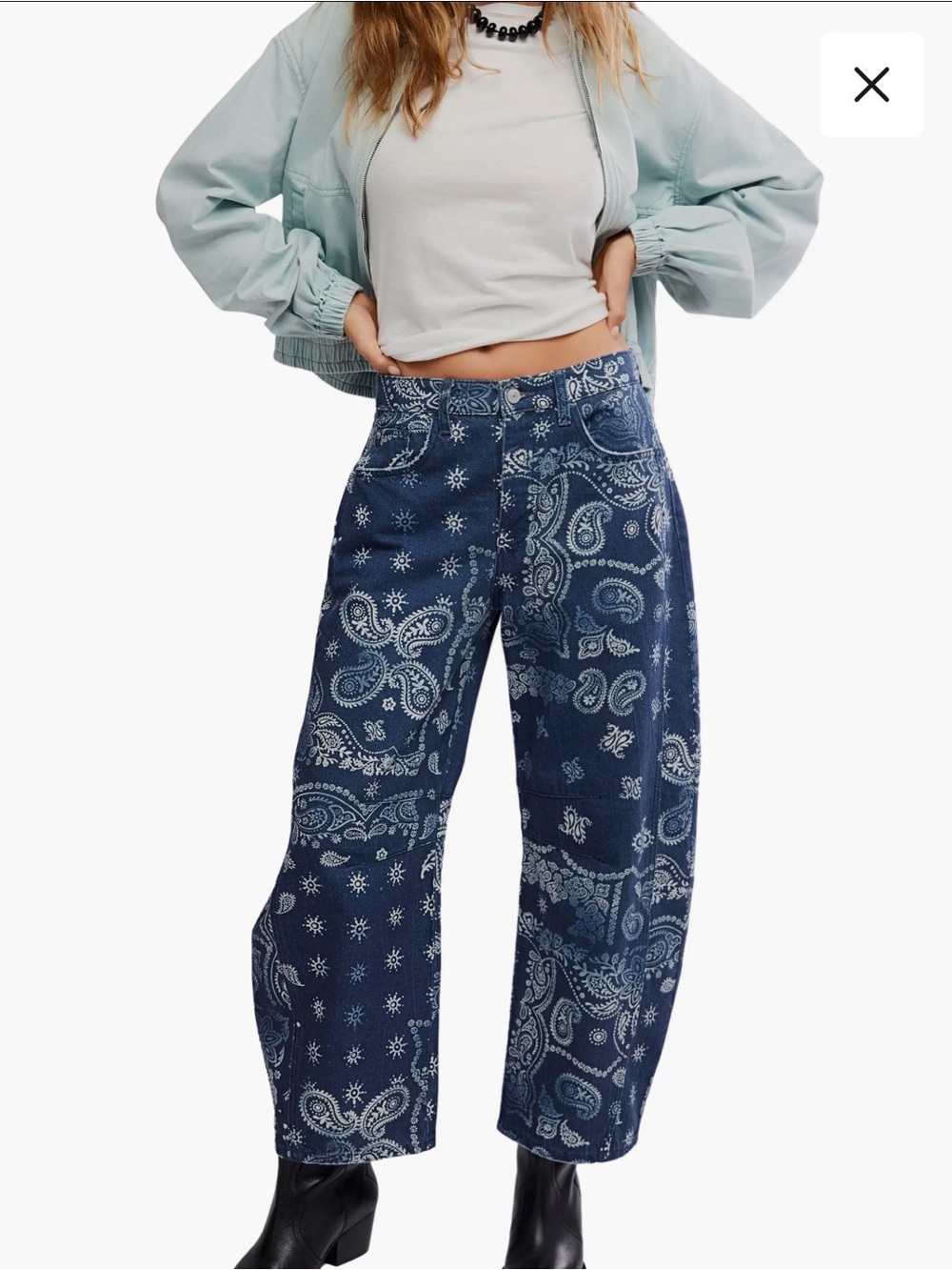 We the Free Free People Navy Bandana Barrel Jeans